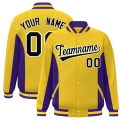 Gold Purple-Black Color Block Varsity Letterman Baseball Jacket 1