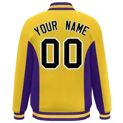 Gold Purple-Black Color Block Varsity Letterman Baseball Jacket 4