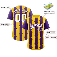 Gold Purple Blade Pattern Raglan Baseball Jersey 2