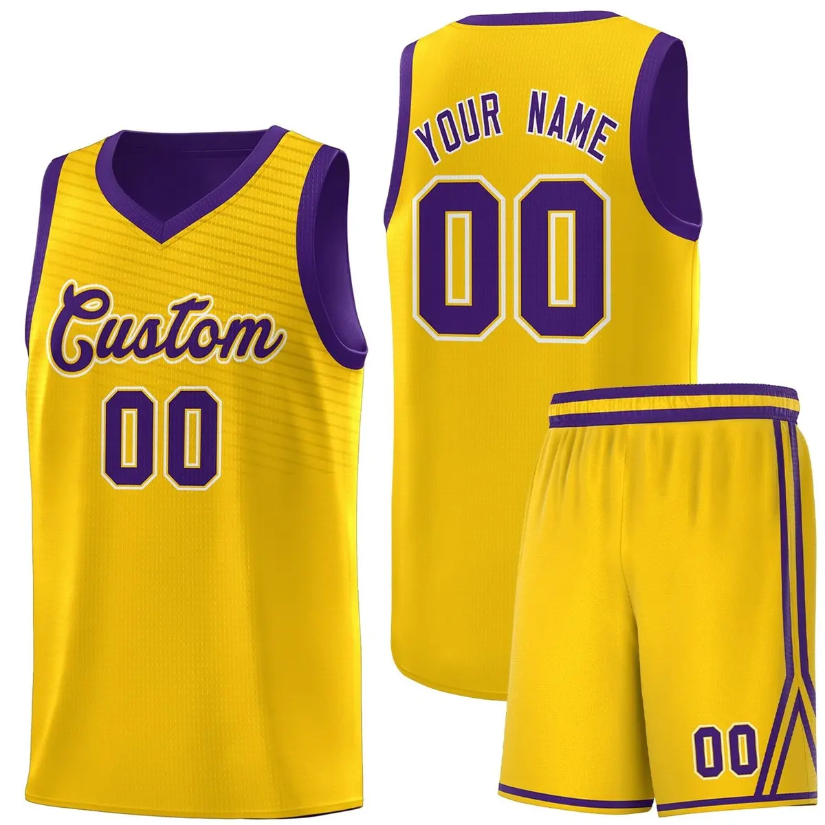 Gold Purple Chest Slash Pattern Basketball Jersey