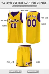 Gold Purple Chest Slash Pattern Basketball Jersey 2