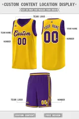 Gold Purple Chest Slash Pattern Basketball Jersey 2