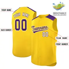 Gold Purple Classic Authentic Sleeveless Baseball Jersey 2