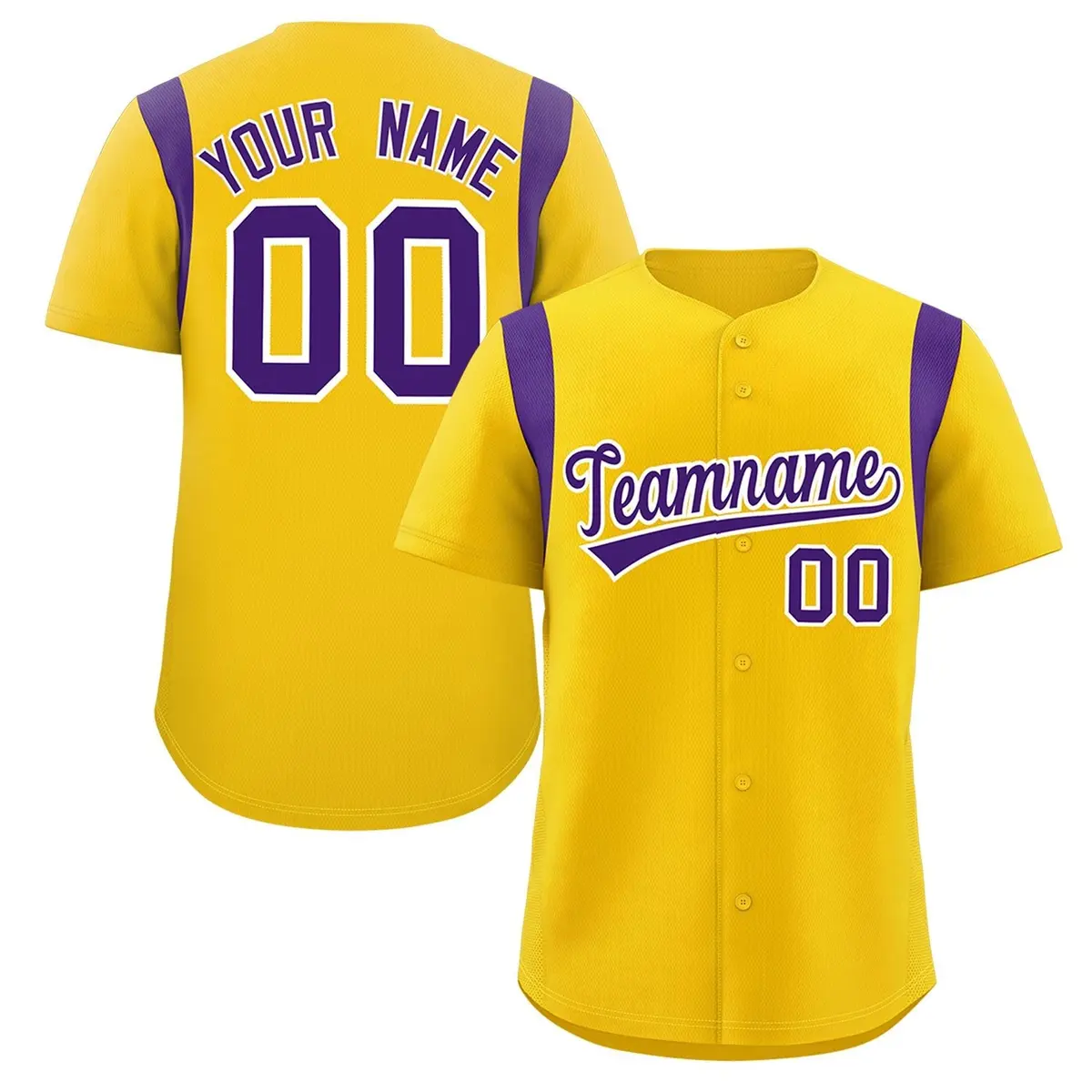 Gold Purple Classic Full Button Baseball Jersey