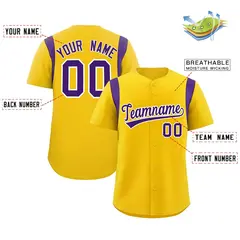 Gold Purple Classic Full Button Baseball Jersey 2