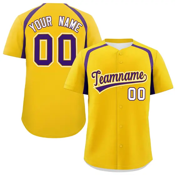 Gold Purple Color Block Authentic Baseball Jersey