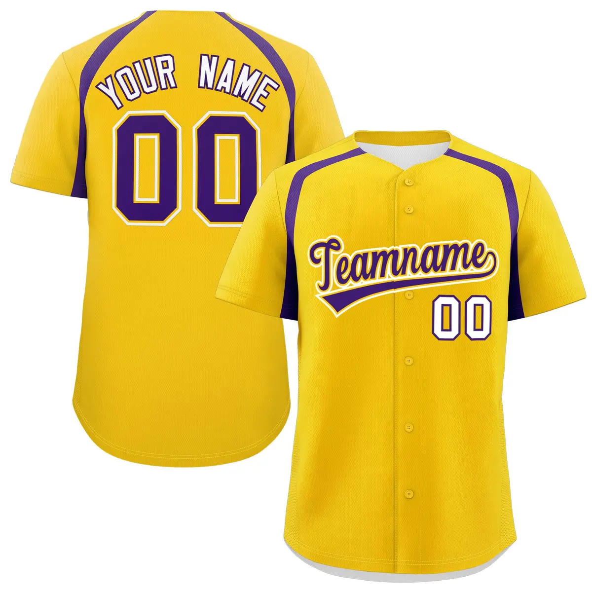 Gold Purple Color Block Authentic Baseball Jersey