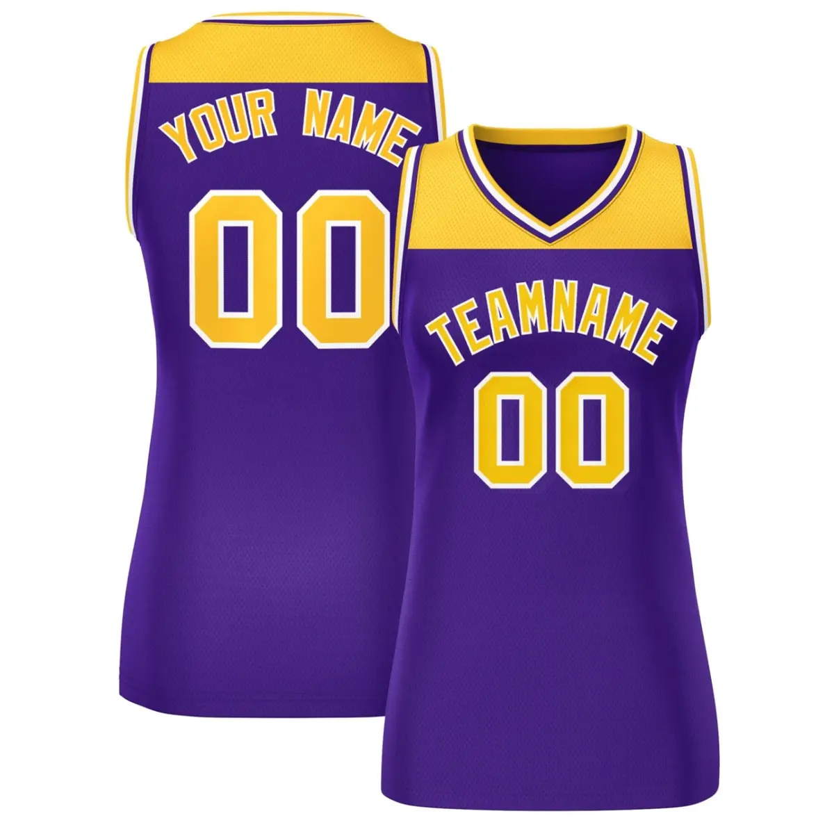 Gold Purple Color Block Mesh Basketball Jersey For Women