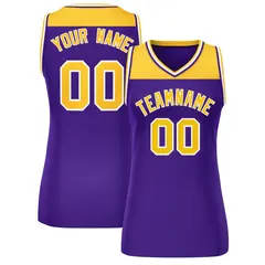 Gold Purple Color Block Mesh Basketball Jersey For Women