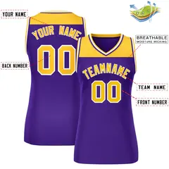 Gold Purple Color Block Mesh Basketball Jersey For Women 2