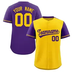 Gold Purple Color Block Raglan Sleeves Baseball Jersey