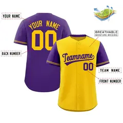 Gold Purple Color Block Raglan Sleeves Baseball Jersey 2