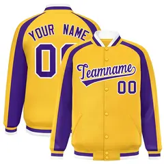 Gold Purple Color Block Raglan Varsity Letterman Jacket 1