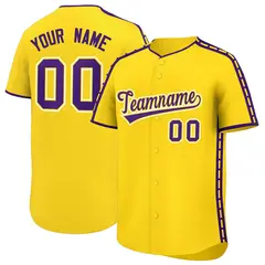 Gold Purple Color Block Side Dotted Line Baseball Jersey
