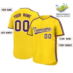 Gold Purple Color Block Side Dotted Line Baseball Jersey 2