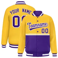 Gold Purple Color Block Varsity Letterman Jacket 1