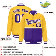 Gold Purple Color Block Varsity Letterman Jacket 2