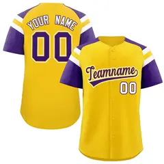 Gold Purple Contrast Raglan Baseball Jersey 1