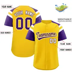 Gold Purple Contrast Raglan Baseball Jersey 2