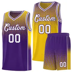 Gold Purple Dot Pattern Side Gradient Reversible Basketball Jersey Kits 1