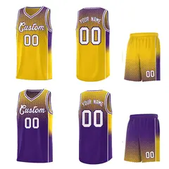 Gold Purple Dot Pattern Side Gradient Reversible Basketball Jersey Kits 2