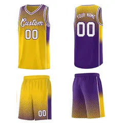 Gold Purple Dot Pattern Side Gradient Reversible Basketball Jersey Kits 5