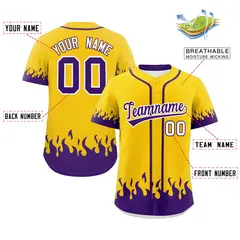Gold Purple Flame Graffiti Authentic Baseball Jersey 3