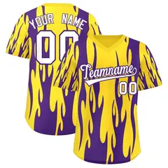 Gold Purple Flame Pattern Authentic Pullover Baseball Jersey 1