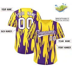 Gold Purple Flame Pattern Authentic Pullover Baseball Jersey 2