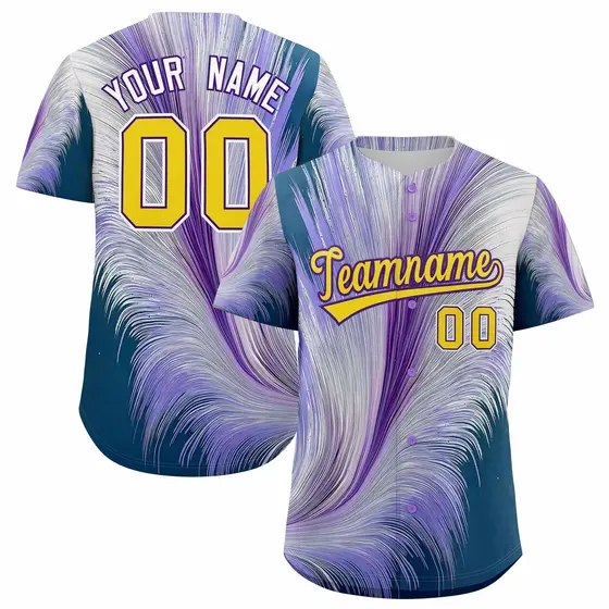 Gold Purple Fluid Feather Graffiti Baseball Jersey