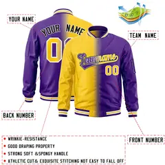 Gold Purple Gradient Full-Zip Letterman Bomber Jacket 2