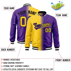 Gold Purple Gradient Full-Zip Letterman Bomber Jacket 2