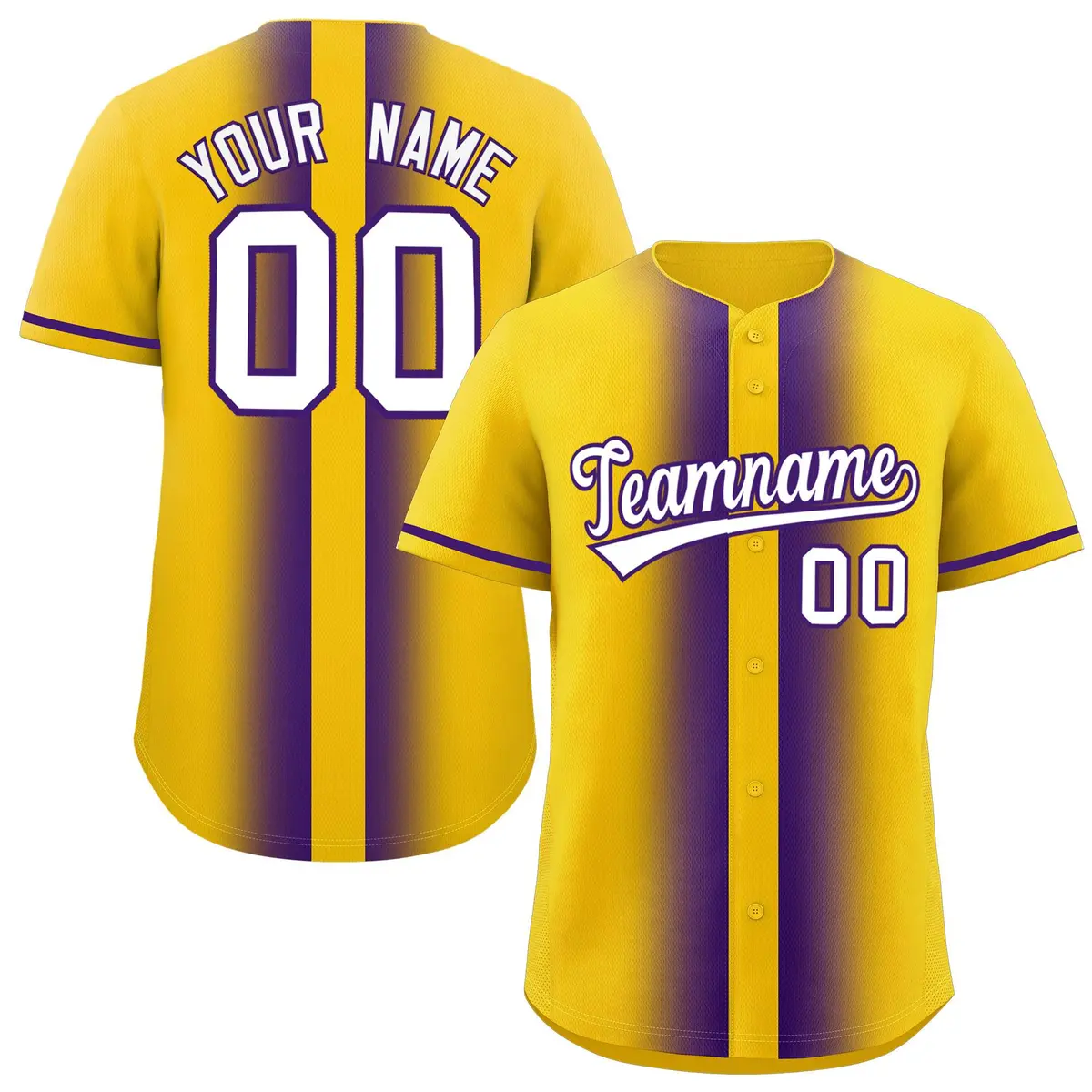 Gold Purple Gradient Lapel Fashion Baseball Jersey