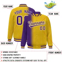 Gold Purple Gradient Pinstripe Varsity Full-Snap Letterman Jacket 2