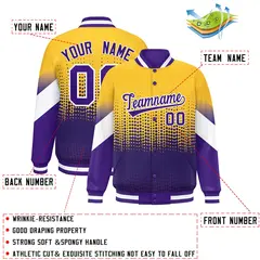 Gold Purple Gradient Polka Dot Full-Snap Letterman Baseball Jacket 2