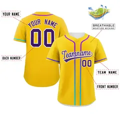 Gold Purple Gradient Ribbed Authentic Baseball Jersey 2