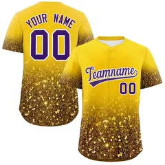 Gold Purple Gradient Sparkle-Effect Baseball Jersey 1