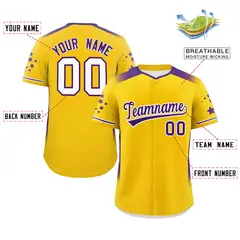 Gold Purple Gradient Star Pattern Authentic Baseball Jersey 2