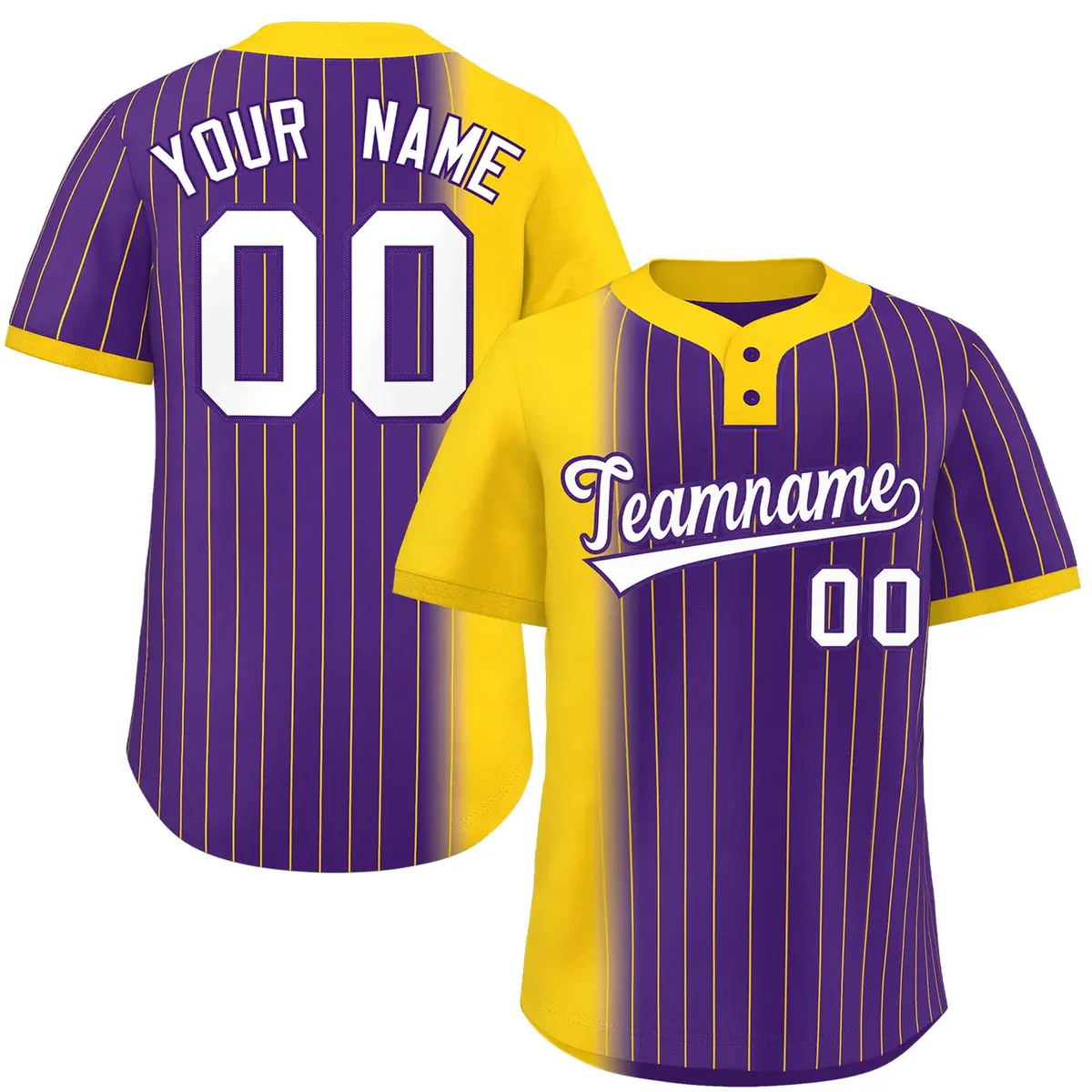 Gold Purple Gradient Stripe Two-Button Softball Jersey