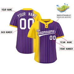 Gold Purple Gradient Stripe Two-Button Softball Jersey 2