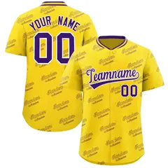 Gold Purple Graffiti Full Button Baseball Jersey