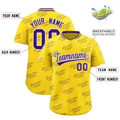 Gold Purple Graffiti Full Button Baseball Jersey 2