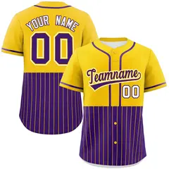 Gold Purple Half Stripe Authentic Baseball Jersey 1