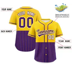 Gold Purple Half Stripe Authentic Baseball Jersey 2