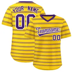 Gold Purple Horizontal Stripe Pullover Baseball Jersey 1