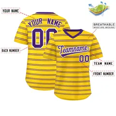 Gold Purple Horizontal Stripe Pullover Baseball Jersey 2