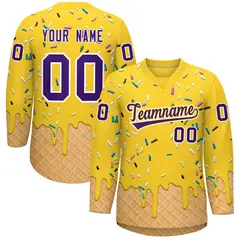 Gold Purple Ice Cream Pattern V-Neck Hockey Jersey