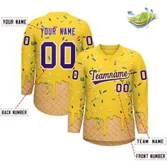 Gold Purple Ice Cream Pattern V-Neck Hockey Jersey 2
