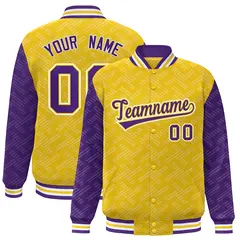 Gold Purple L Pattern Raglan Varsity Letterman Baseball Jacket 1