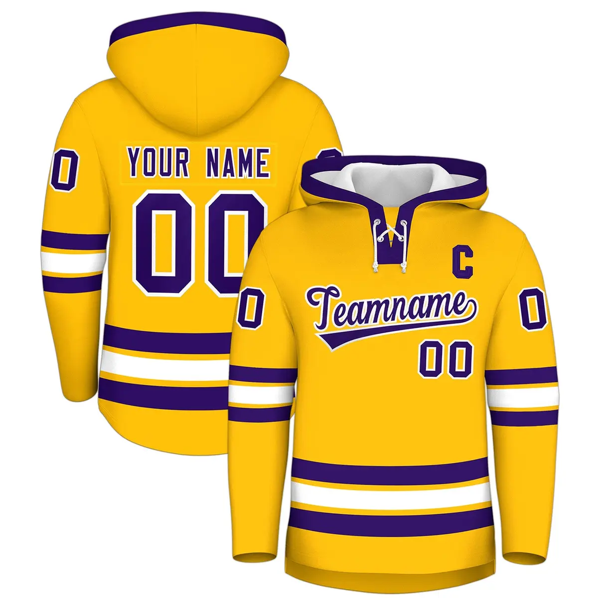 Gold Purple Lace-Up Neck Hockey Hoodie Classic Style